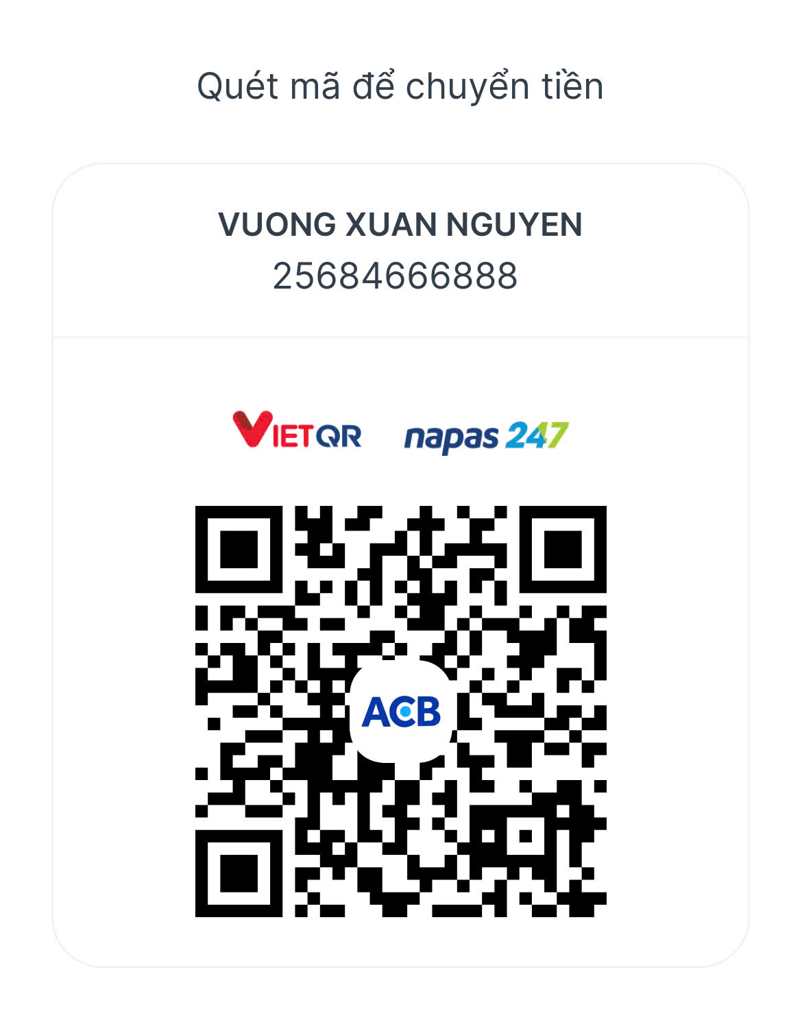 Mã QR chuyển khoản ngân hàng ACB tài khoản Vương Xuân Nguyên